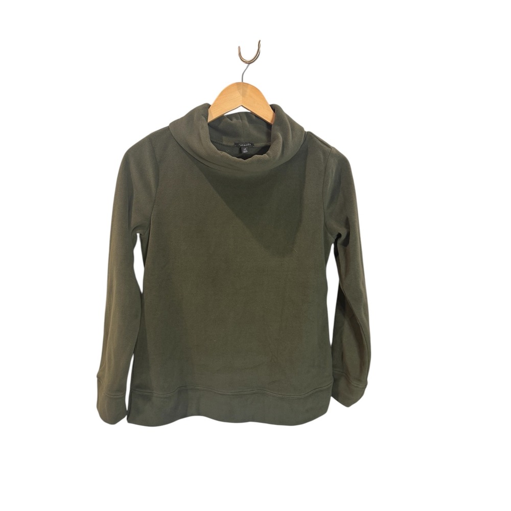 NWT Talbots Womens XS Olive Green Cowl Neck Long Sleeve Microfleece Pullover Top